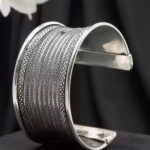 Silver-Plated Textured Oxidized Cuff Bracelet