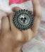 Jewels Maze - Captivating Oxidised Silver Ring with Round Shape Black Pearl Beads