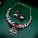 Silver Replica Hasli Necklace - Designer Oxidized Nandi Style Jewelry